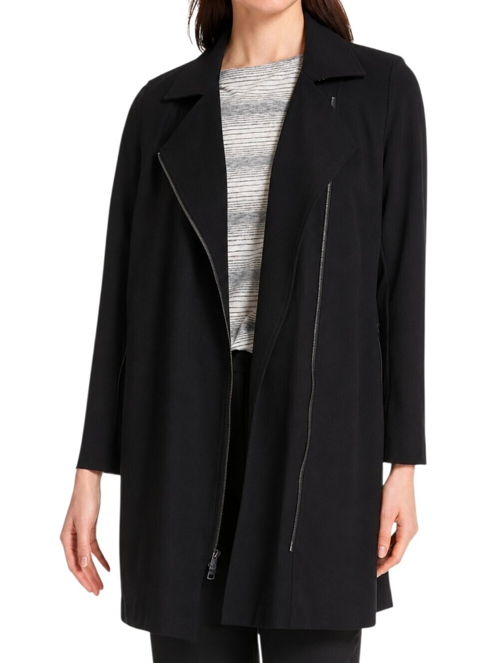 Eileen Fisher Asymmetrical Zip Jacket Women Medium Black Stretch Crepe